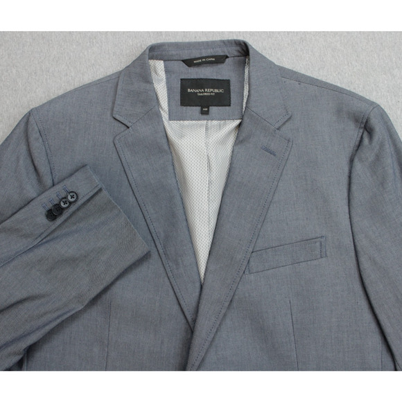 Banana Republic Blazer Mens 44R Gray Cotton Blend Stretch Tailored Fit 2 Buttons - Picture 1 of 9